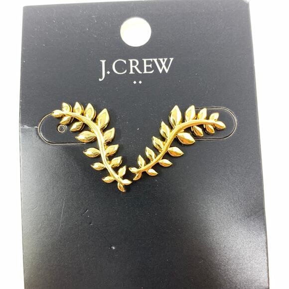 J.Crew Factory Gold Tone Leaf Ear Crawler Earrings NEW - Picture 2 of 3